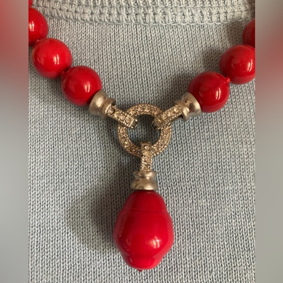 NEW 19” Red Bead & Crystal MAGNETIC Necklace with Drop EASY On & … - Picture 2 of 9